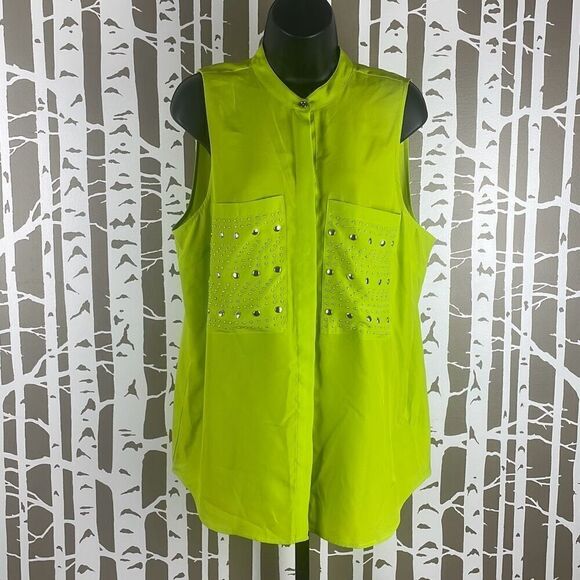 NEW Michael Kors Studded Pocket Sleeveless Button Front Top L - Picture 1 of 8